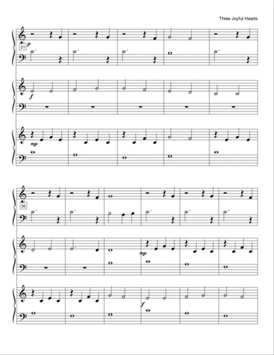 Three Joyful Hearts (1P/6H) Easy Piano scores gallery preview page 5