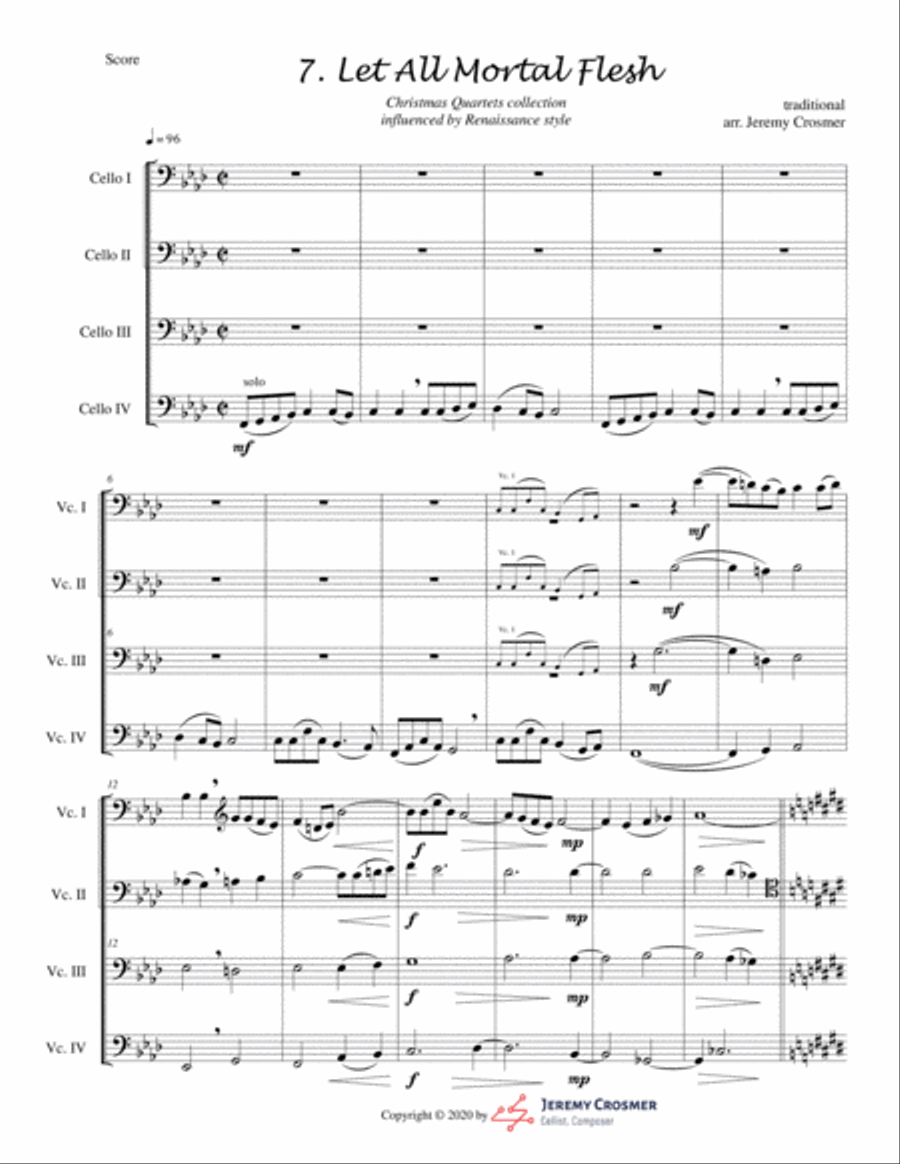 Let All Mortal Flesh CELLO Quartet - ADVANCED String Quartet scores gallery preview page 1