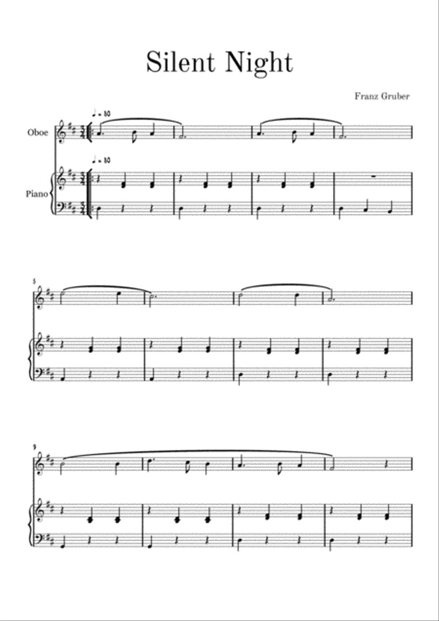 Silent Night - Franz Gruber (Oboe + Piano) Very Easy Arrangement Piano scores gallery preview page 1