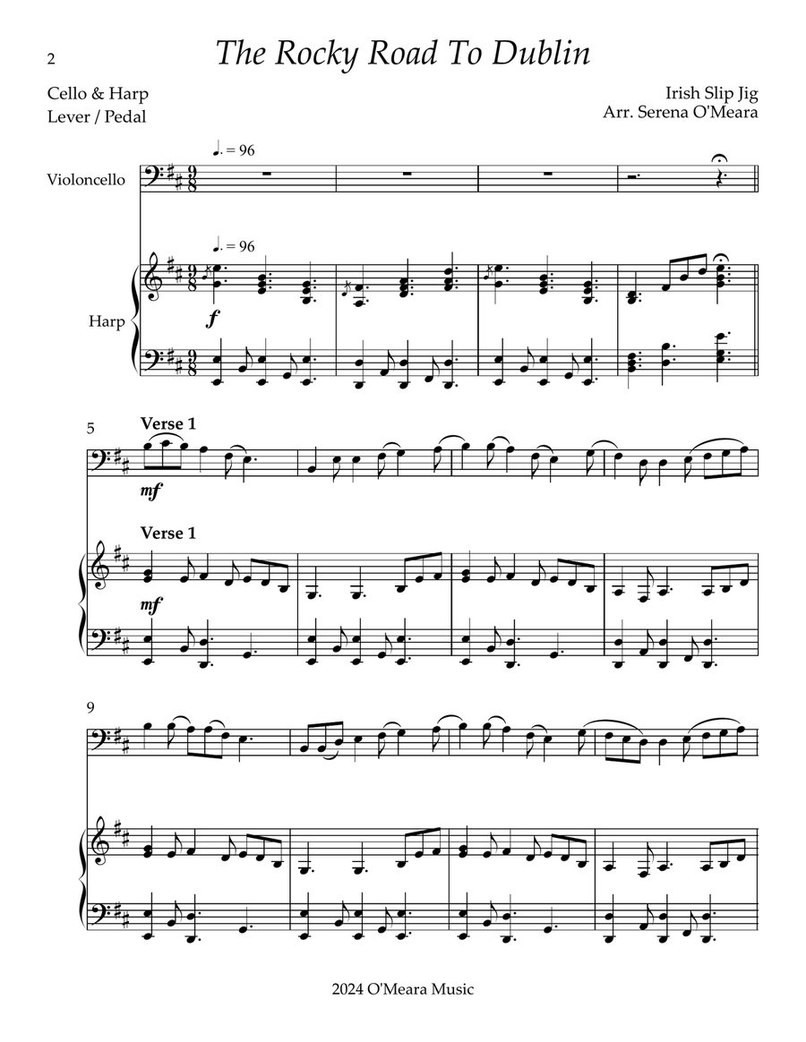 The Rocky Road to Dublin, Duet for Cello & Harp String Duet scores gallery preview page 2