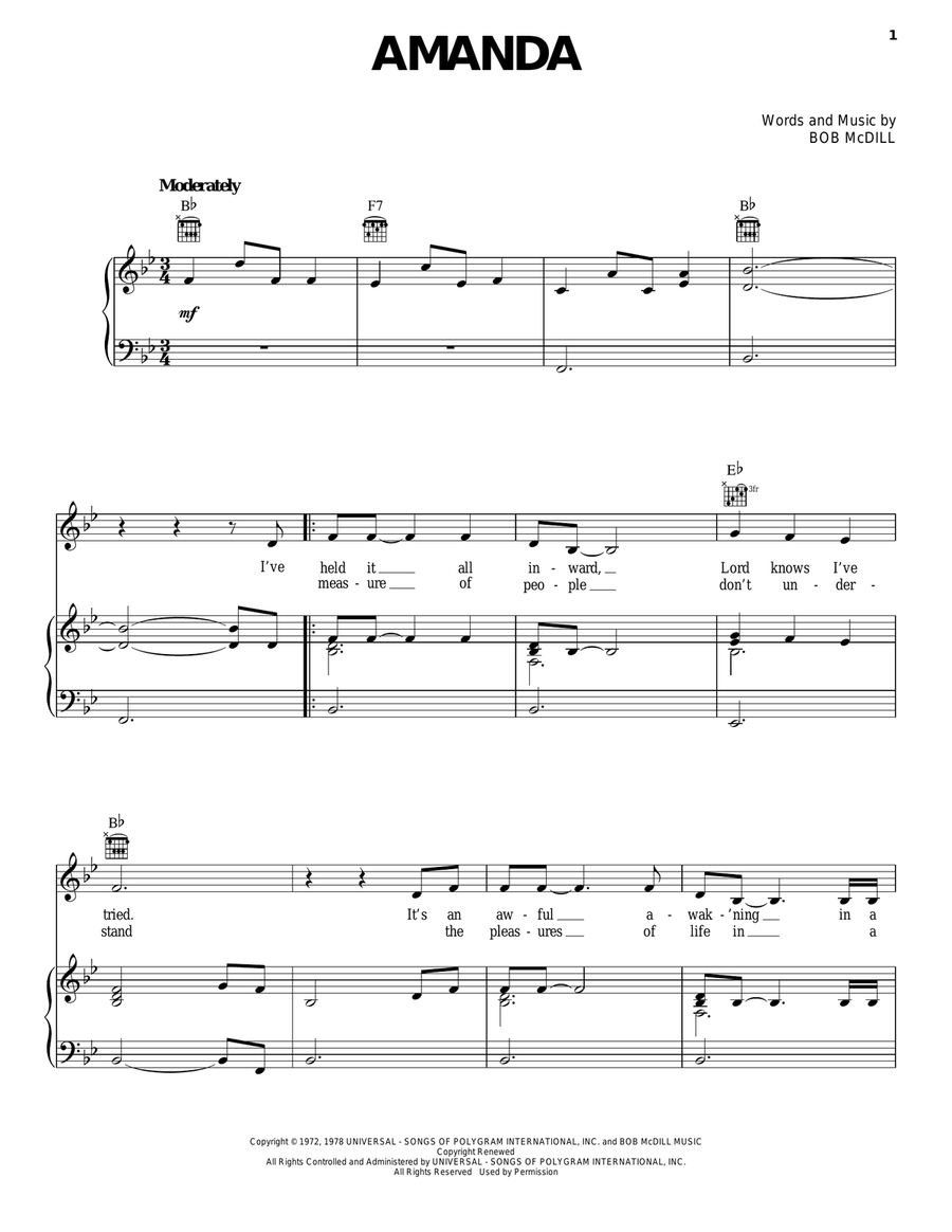 Amanda Piano, Vocal, Guitar scores gallery preview page 1