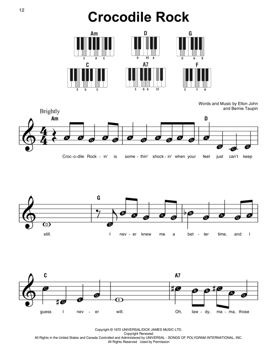 Crocodile Rock Easy Piano scores gallery preview page 1