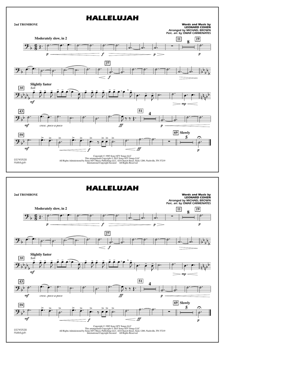 Hallelujah - 2nd Trombone Marching Band scores gallery preview page 1