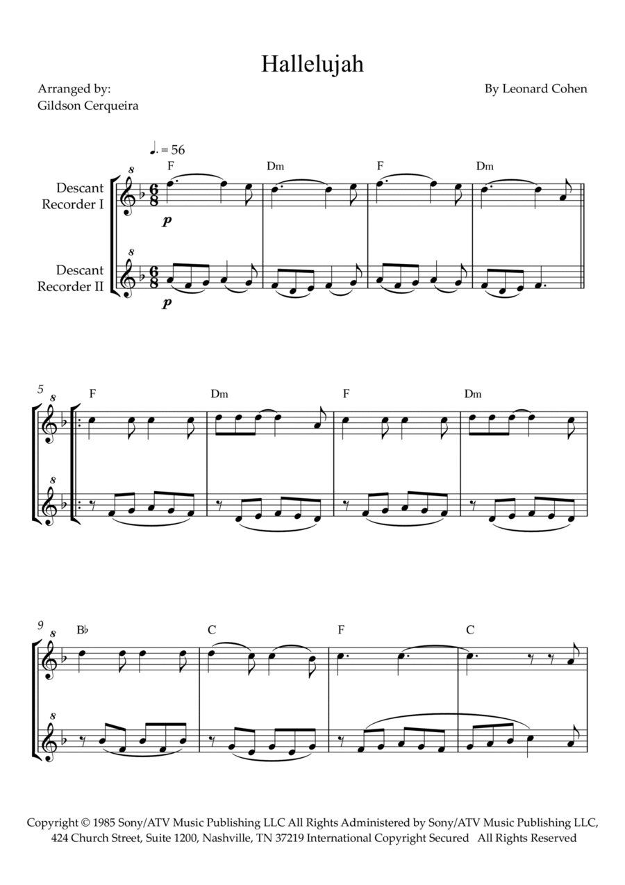 Hallelujah Woodwind Duet scores gallery preview page 1
