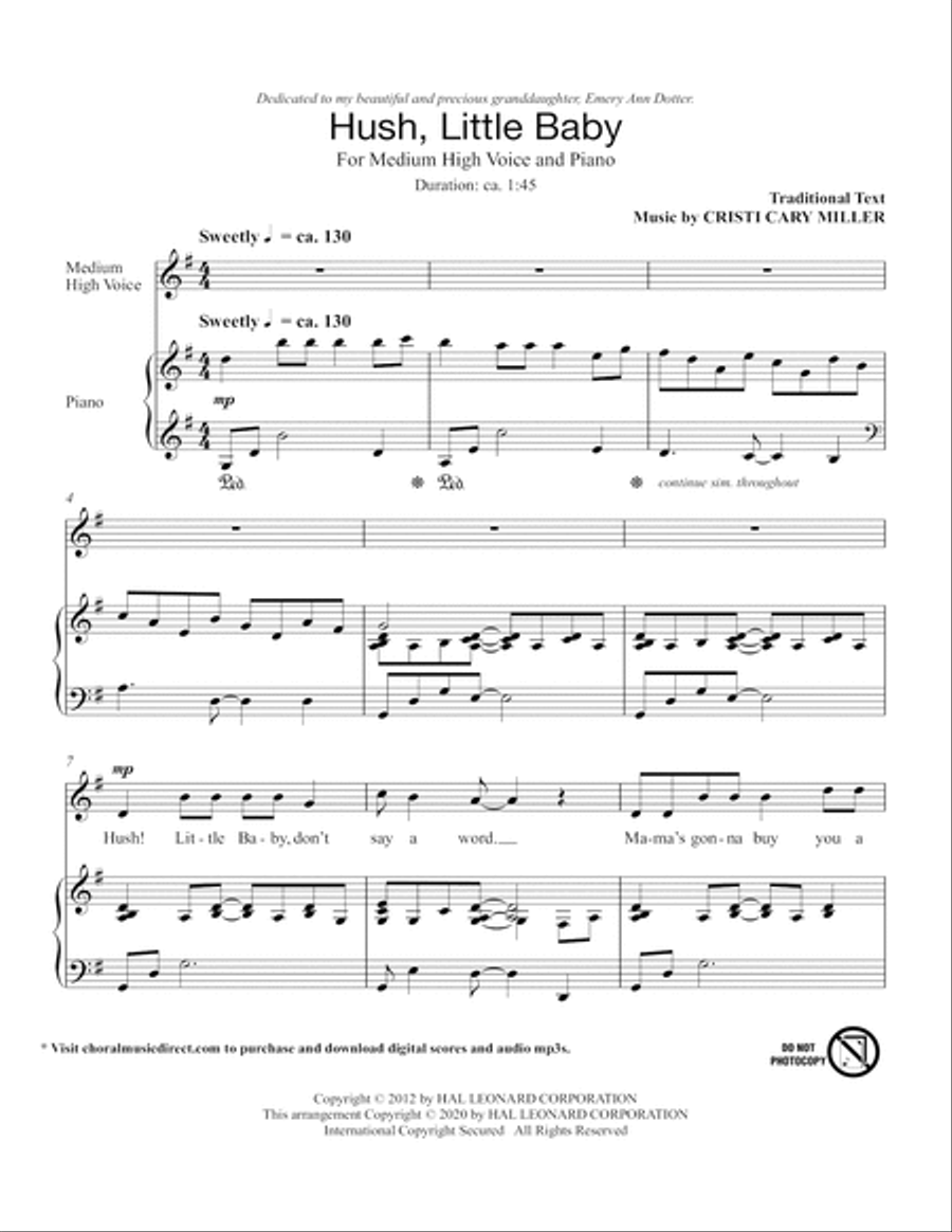 Hush, Little Baby (Medium High Voice) (includes Audio) Choir scores gallery preview page 2
