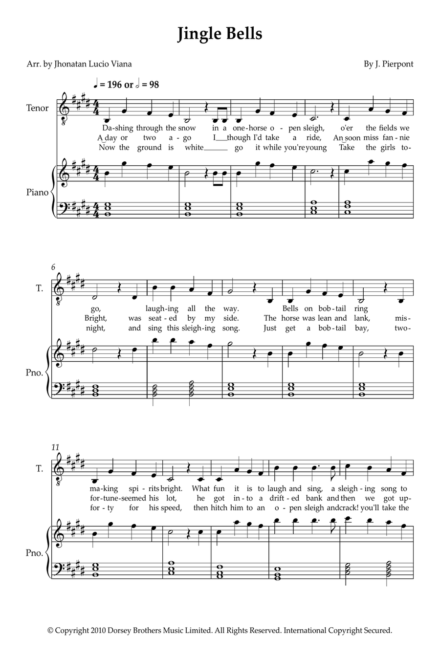 Jingle Bells Jingle Bells Tenor Voice scores gallery preview page 1