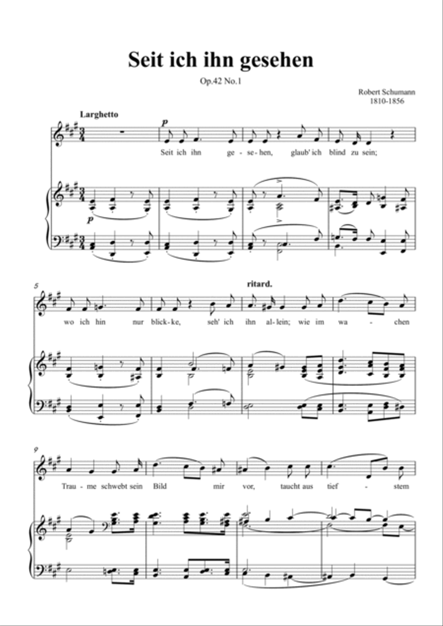 Schumann-Seit ich ihn gesehen,Op.42 No.1 in A Major for Voice and Piano Voice Solo scores gallery preview page 2