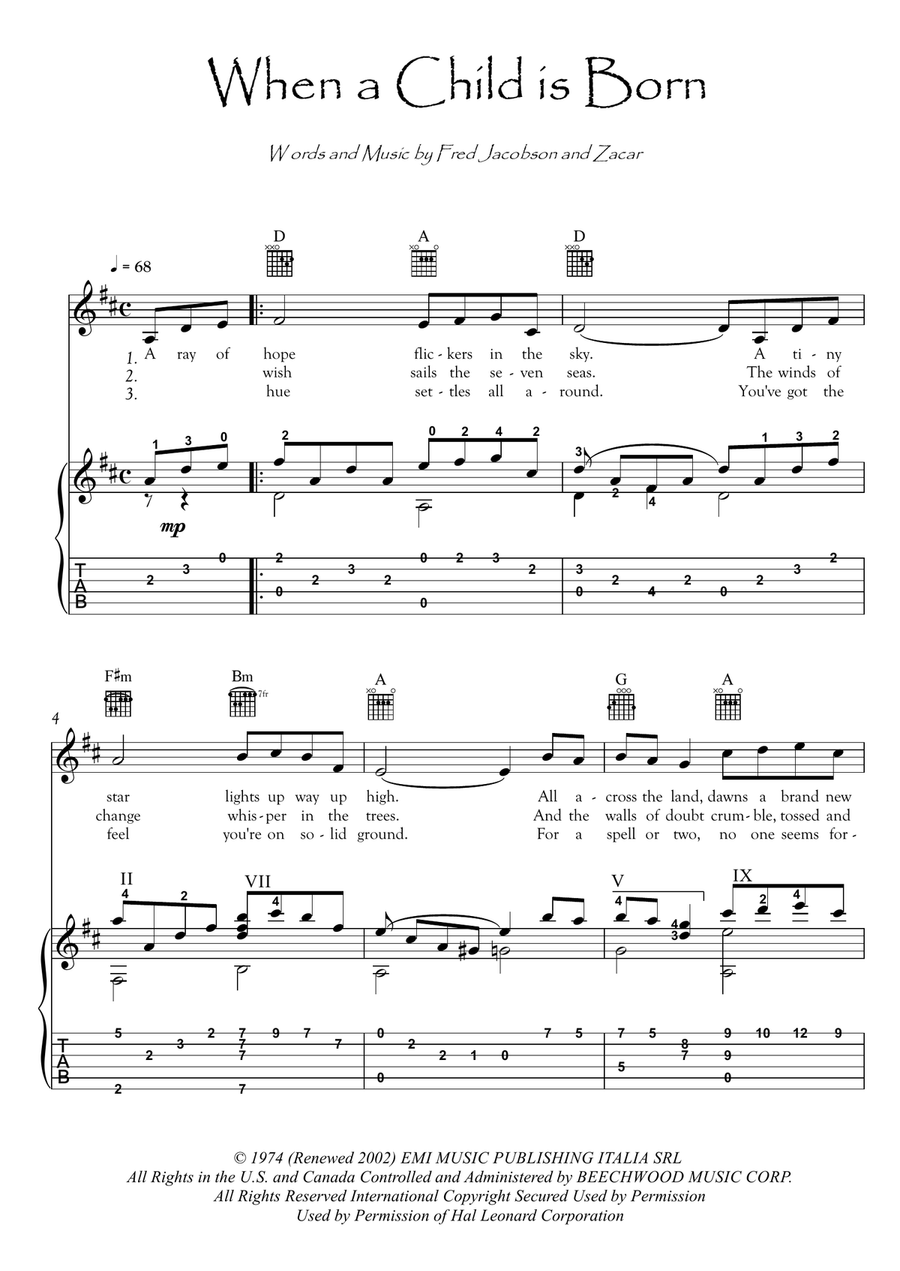 When A Child Is Born Classical Guitar scores gallery preview page 1