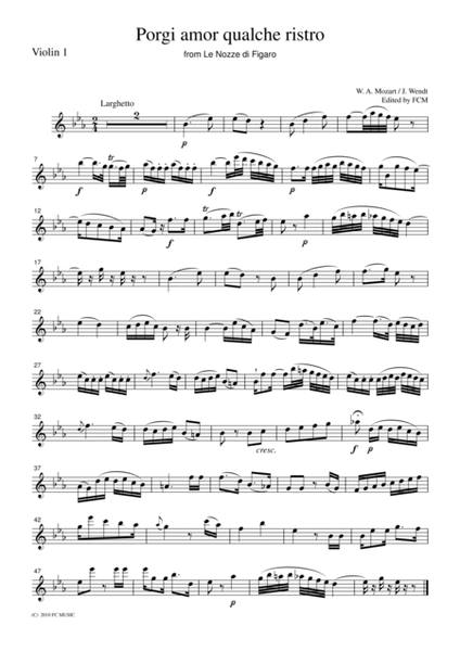 Mozart Porgi amor qualche ristro from Le Nozze di Figaro, for string quartet, CM025