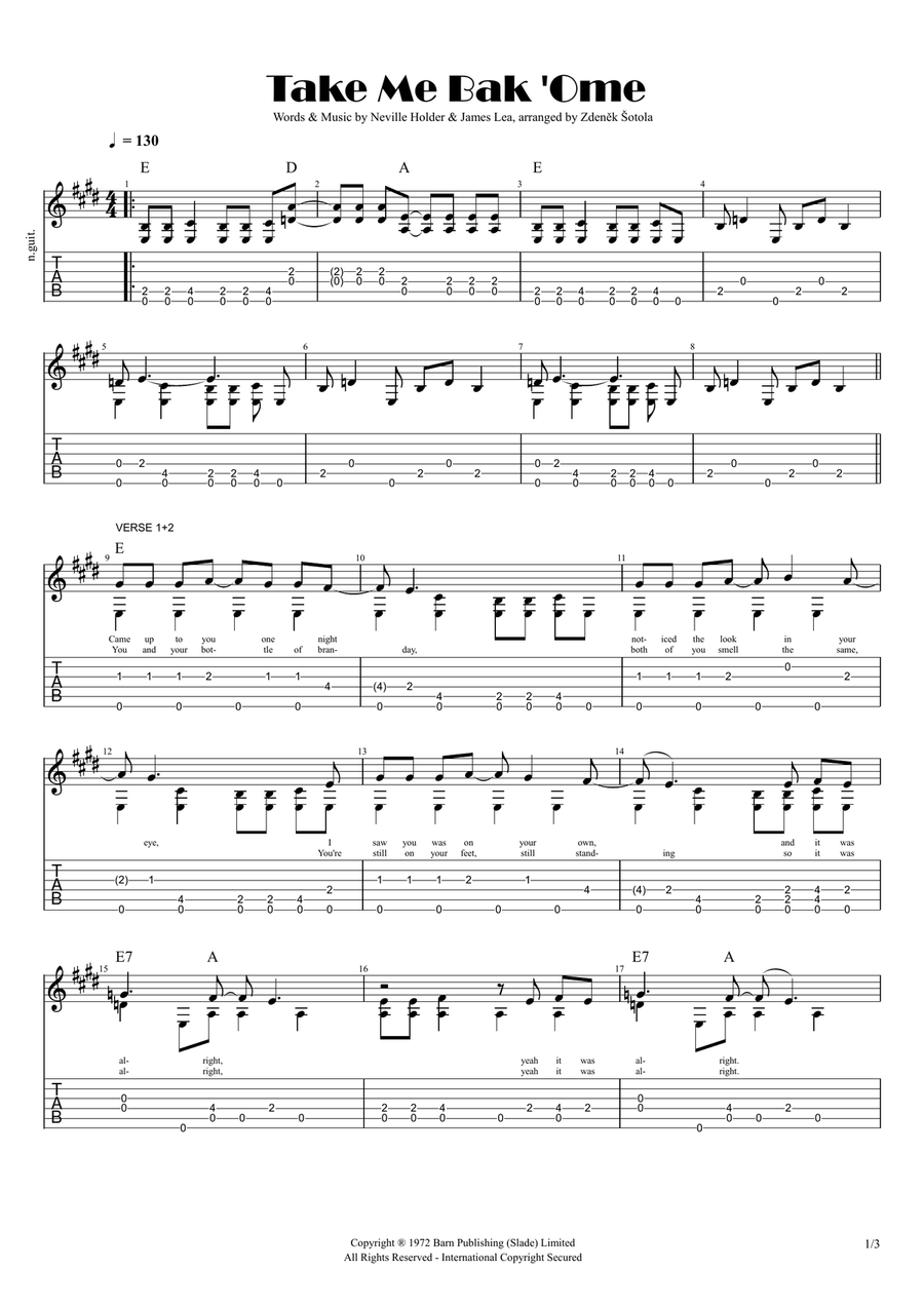 Take Me Bak 'ome Guitar Tablature scores gallery preview page 2
