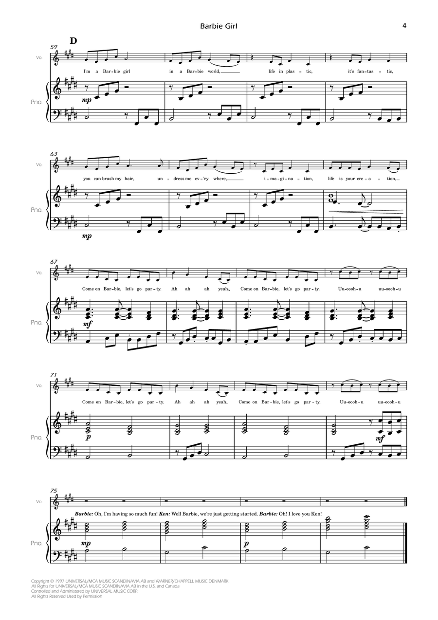 Barbie Girl Barbie Girl Piano, Vocal scores gallery preview page 6