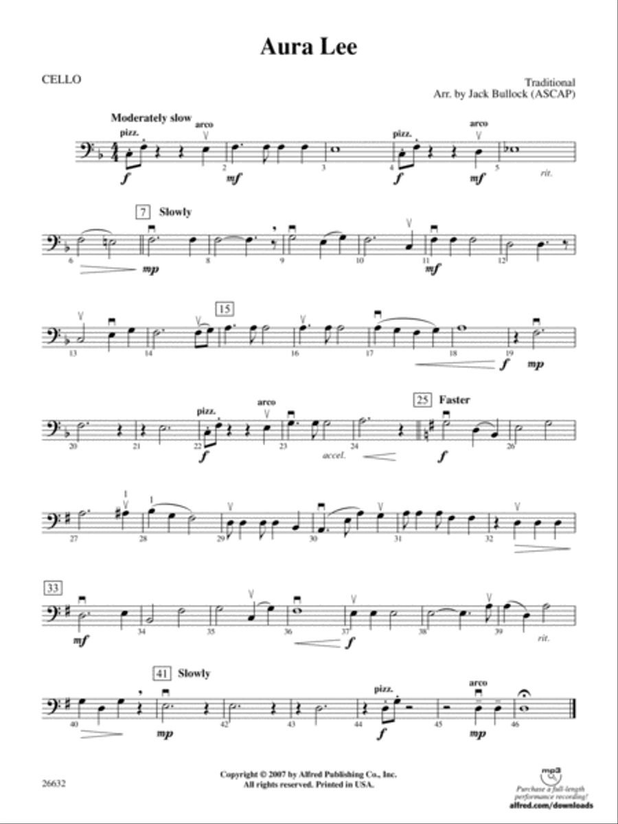 Aura Lee: Cello Full Orchestra scores gallery preview page 1