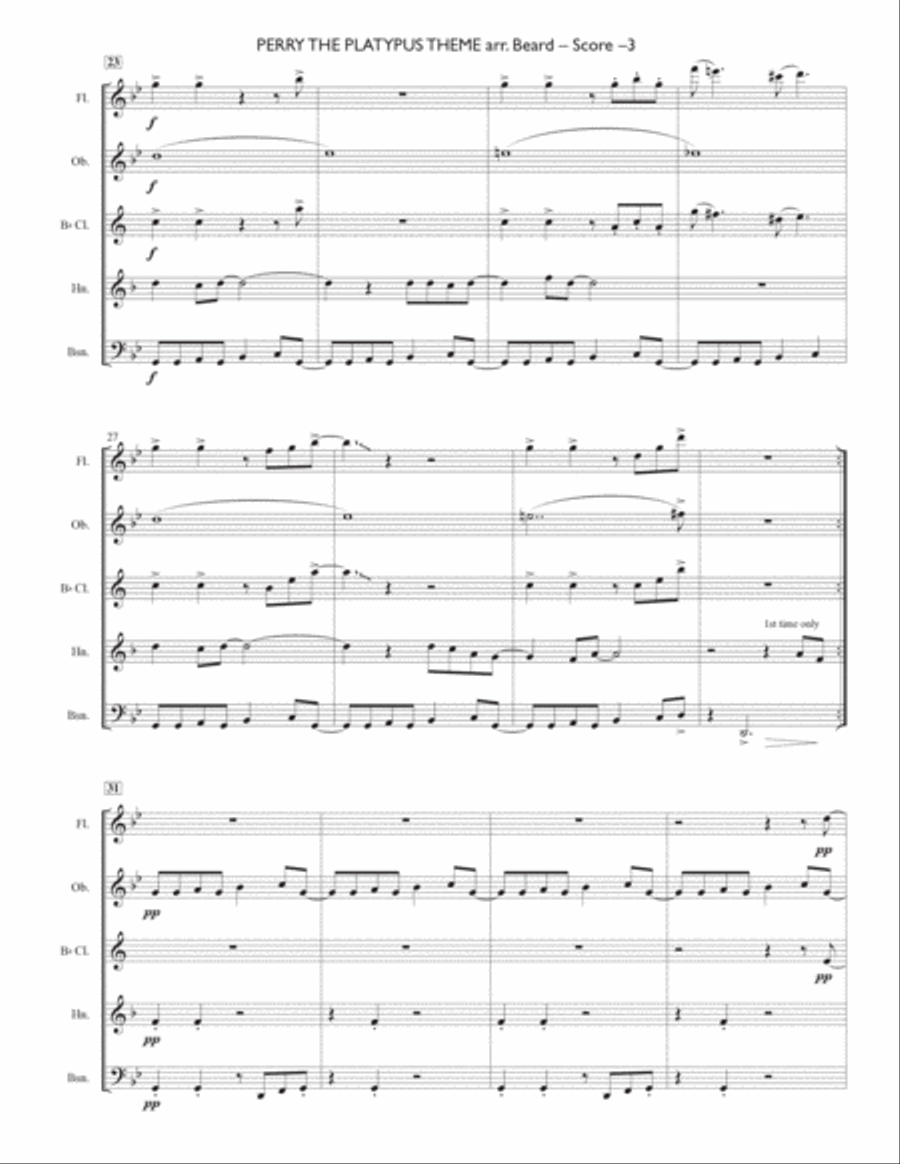 Perry The Platypus Theme Woodwind Quintet scores gallery preview page 3