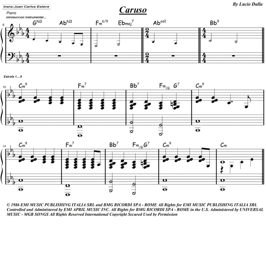 Caruso Caruso Easy Piano scores gallery preview page 1