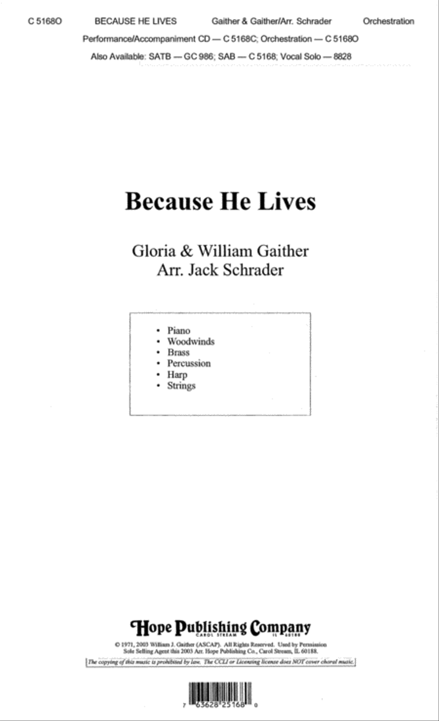 Because He Lives Because He Lives Choir scores gallery preview page 1