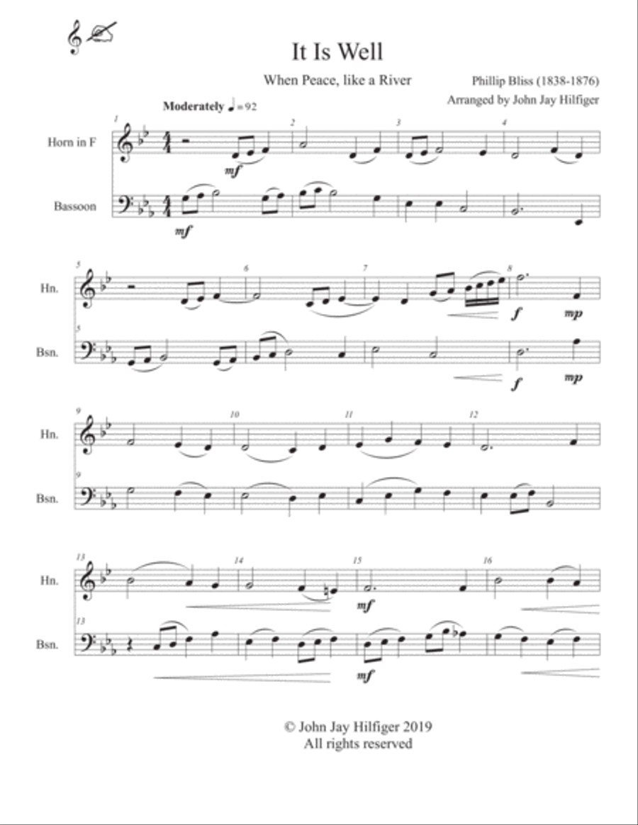 It Is Well with My Soul for Horn and Bassoon Woodwind Duet scores gallery preview page 3