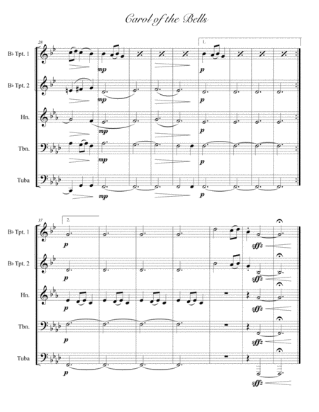 Carol of the Bells for Brass Quintet : Score & Parts image number null