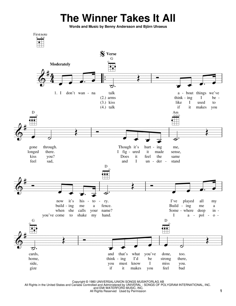 The Winner Takes It All Ukulele scores gallery preview page 1