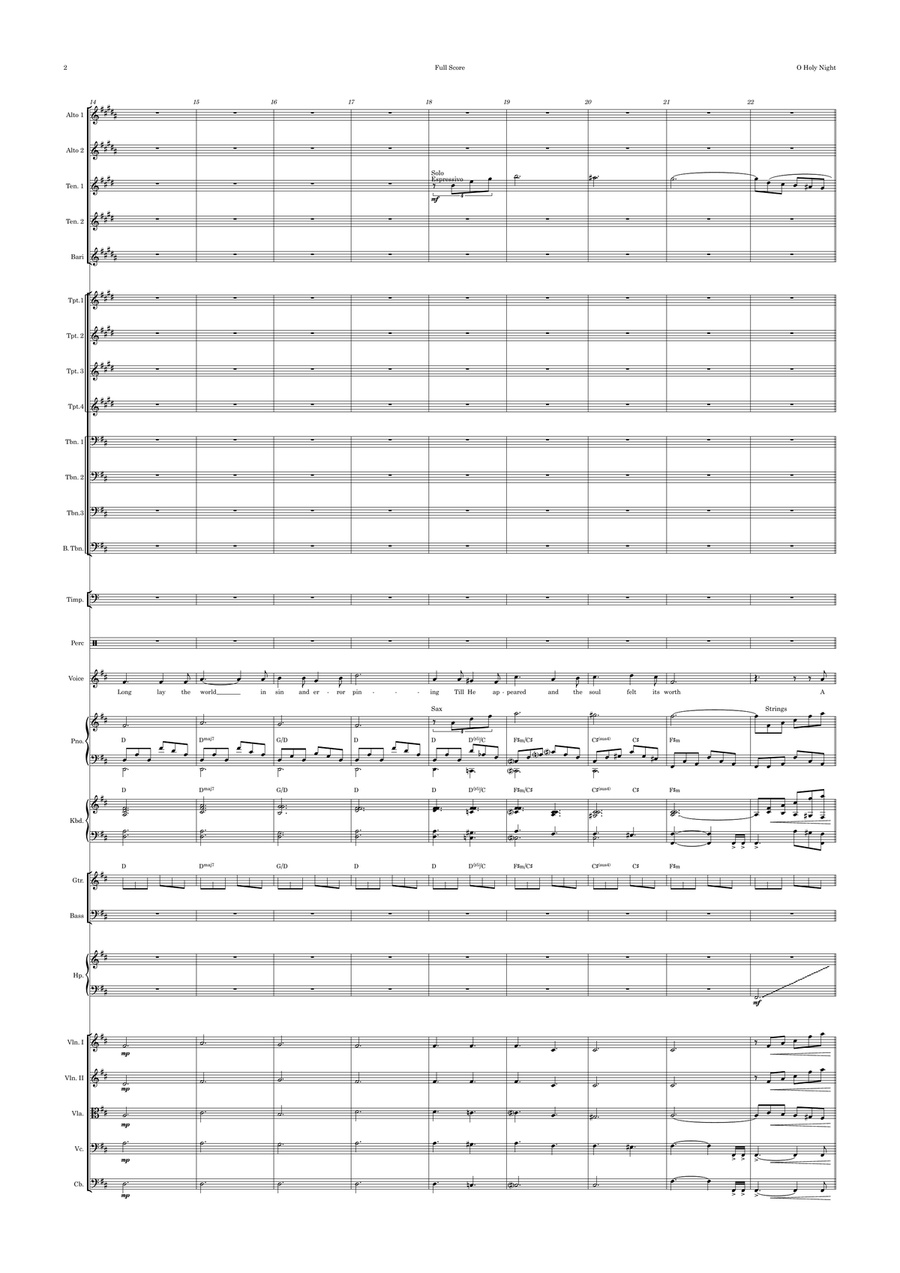 O Holy Night (ala Josh Groban) Voice and Big Band and optional Strings Key of D Jazz Ensemble scores gallery preview page 2