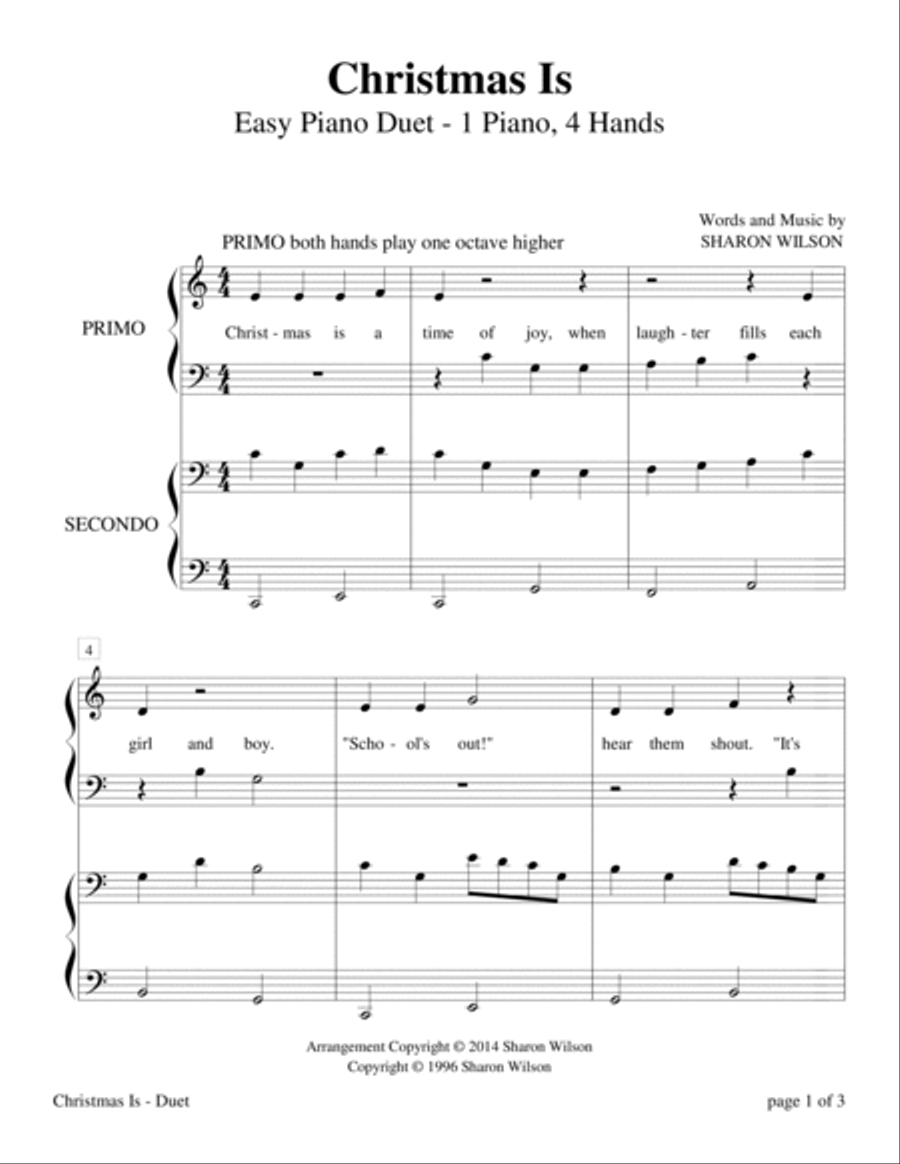 Christmas Is (Easy Piano Duet, 1 Piano, 4-Hands) Easy Piano scores gallery preview page 3