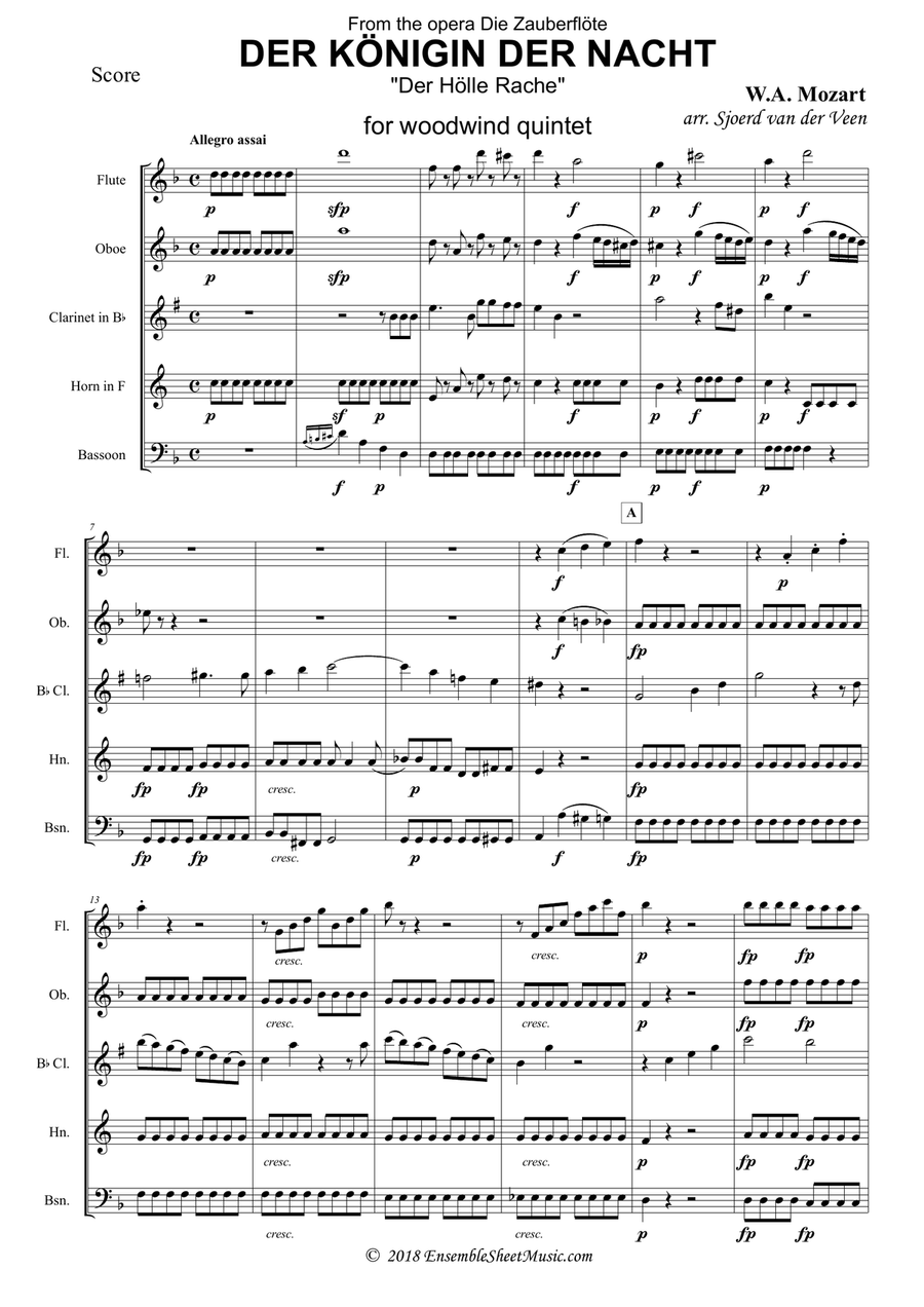 Der Königin Der Nacht (Der Hölle Rache) | Queen if the Night Woodwind Quintet scores gallery preview page 1