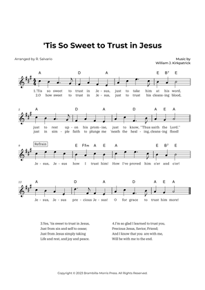 'Tis So Sweet to Trust in Jesus (Key of A Major)