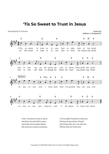'Tis So Sweet to Trust in Jesus (Key of A Major) image number null