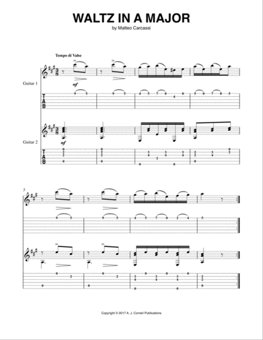 Waltz in A Major Acoustic Guitar scores gallery preview page 1