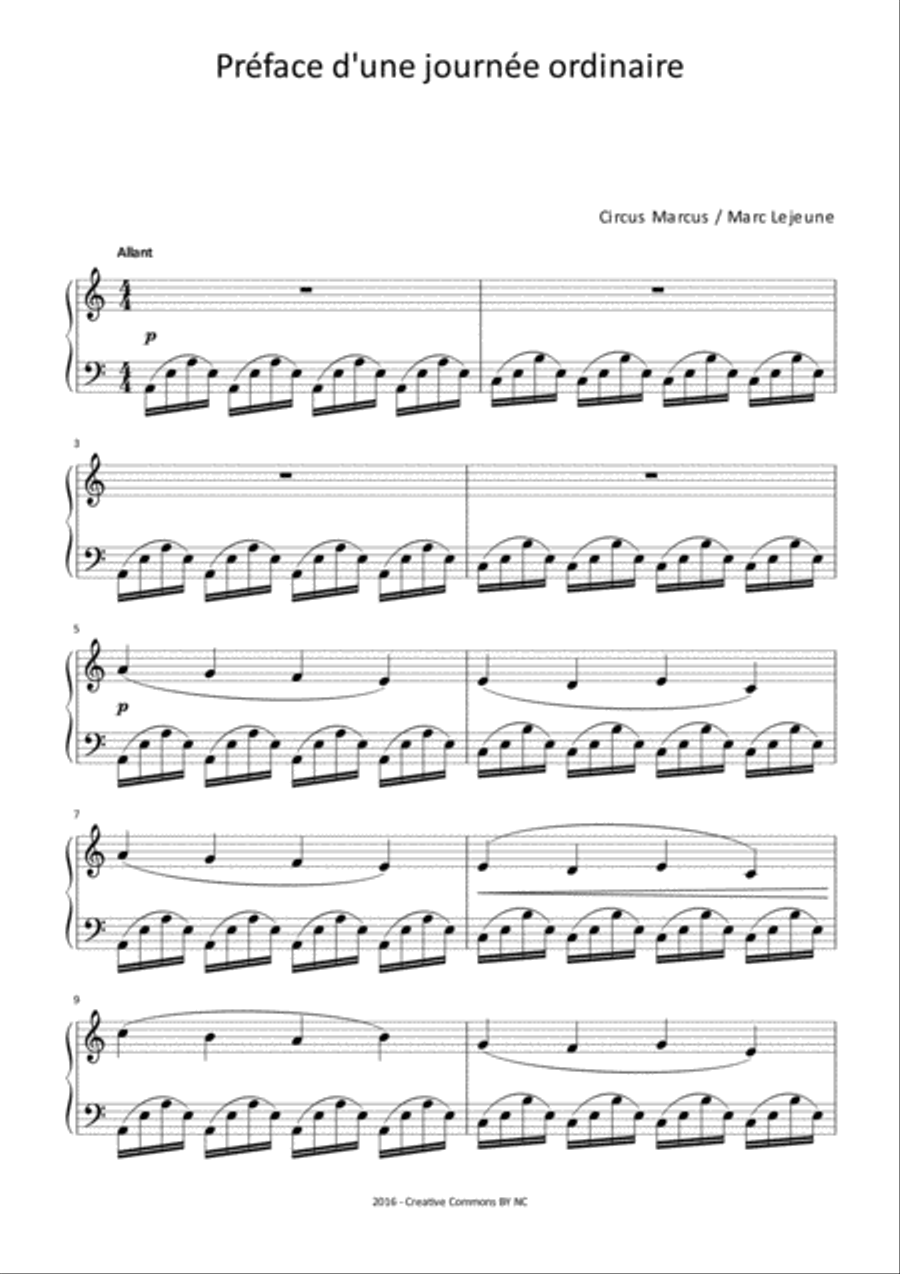 Préface d'une journée ordinaire Easy Piano scores gallery preview page 1