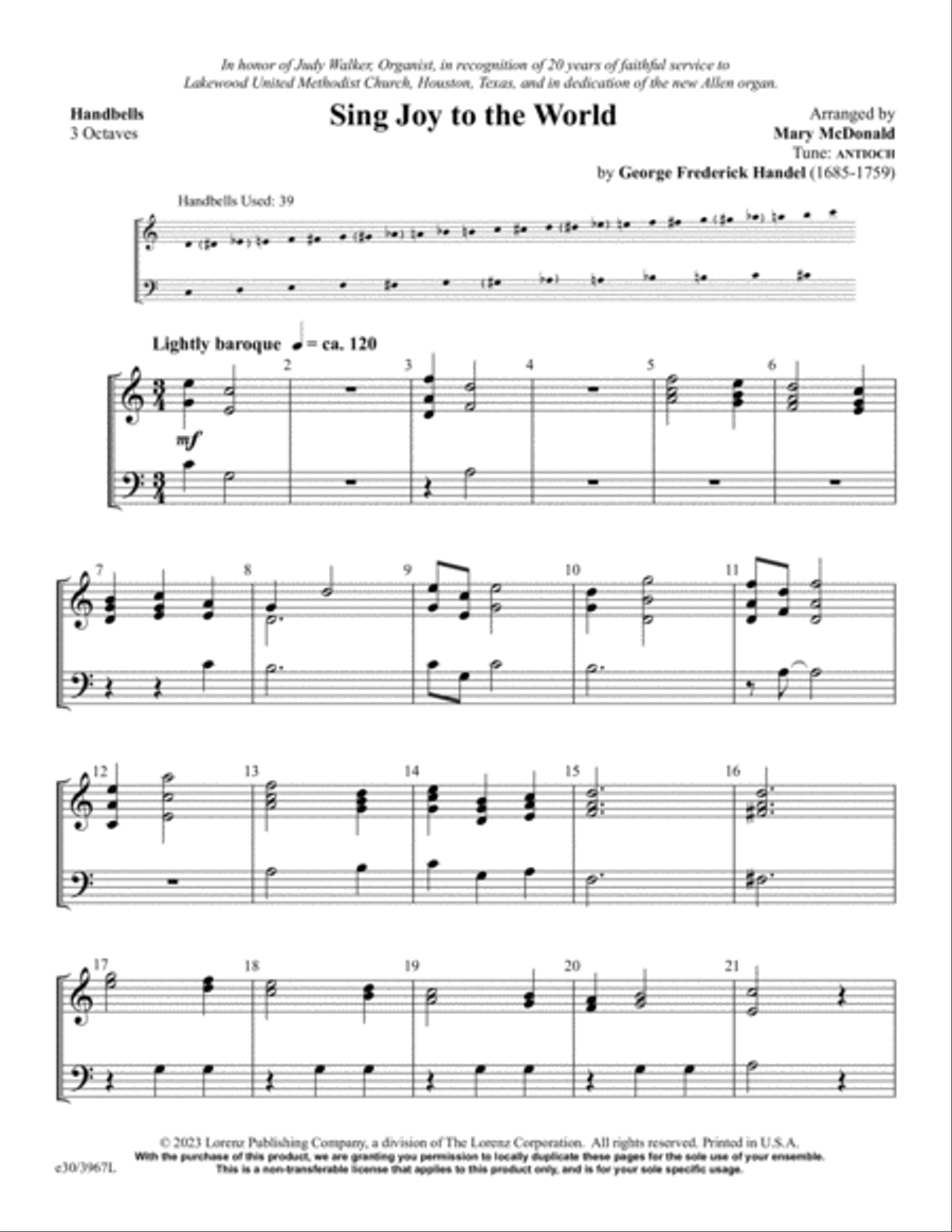 Sing Joy to the World - Downloadable Reproducible Handbell Part Handbell Choir scores gallery preview page 3