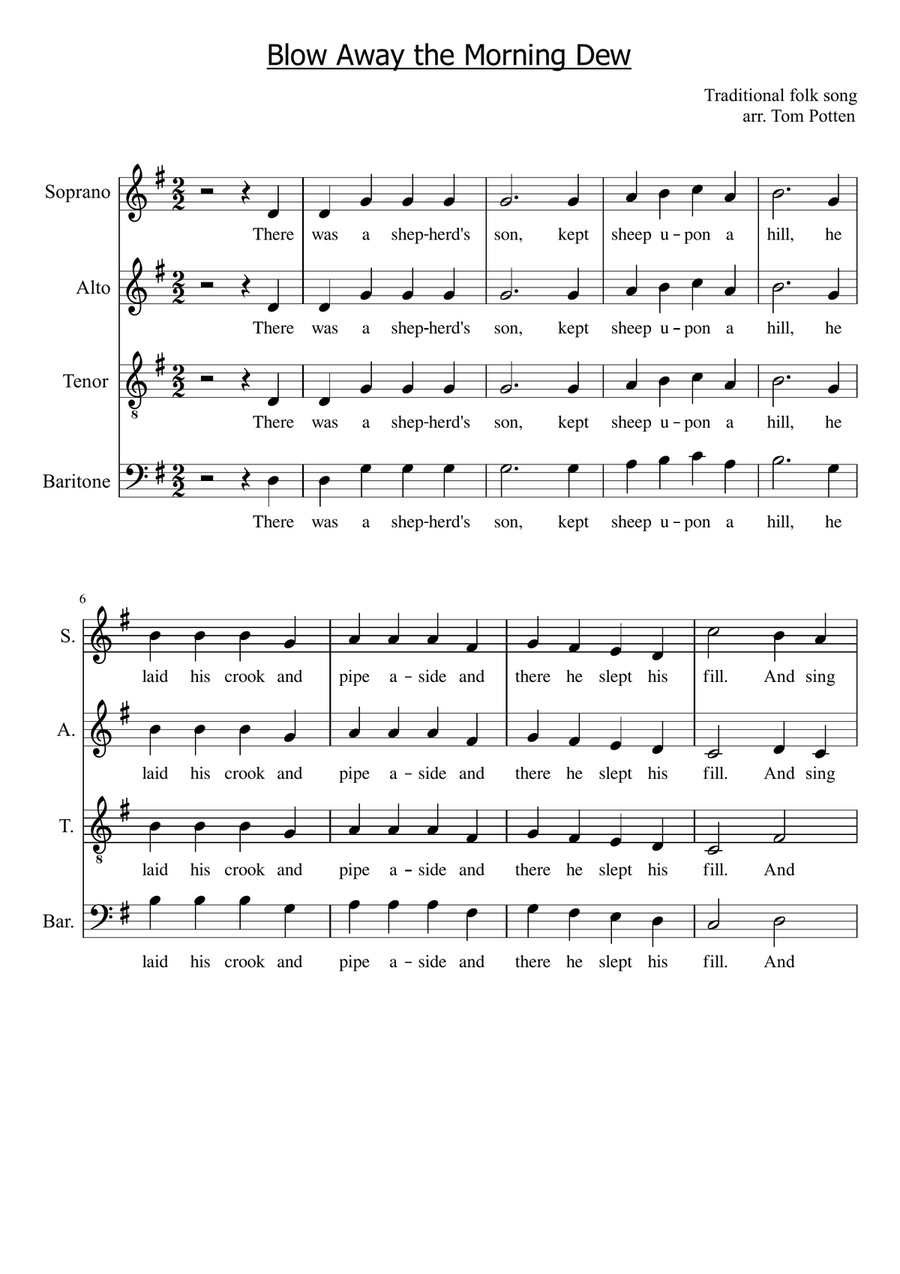 Blow Away the Morning Dew 4-Part scores gallery preview page 1