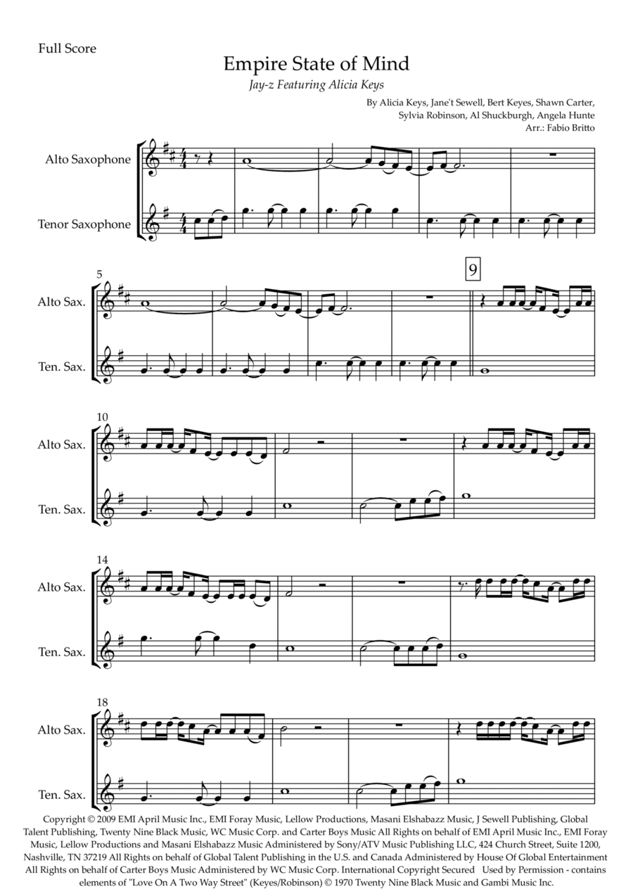 Empire State Of Mind Woodwind Duet scores gallery preview page 1