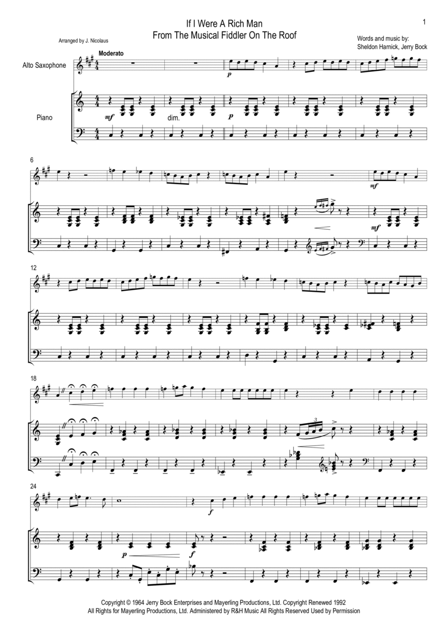 If I Were A Rich Man Alto Saxophone scores gallery preview page 1