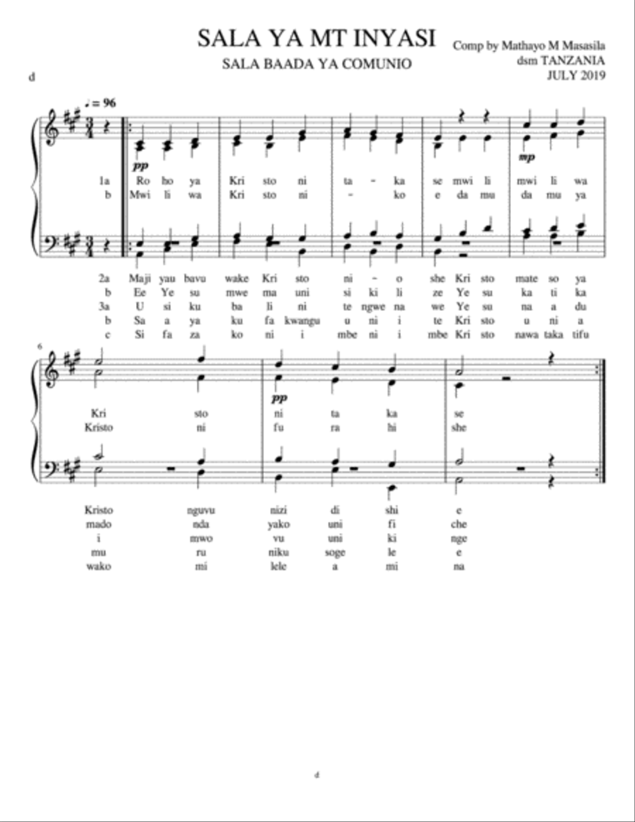 This song is the prayer after comunio Small Ensemble scores gallery preview page 1