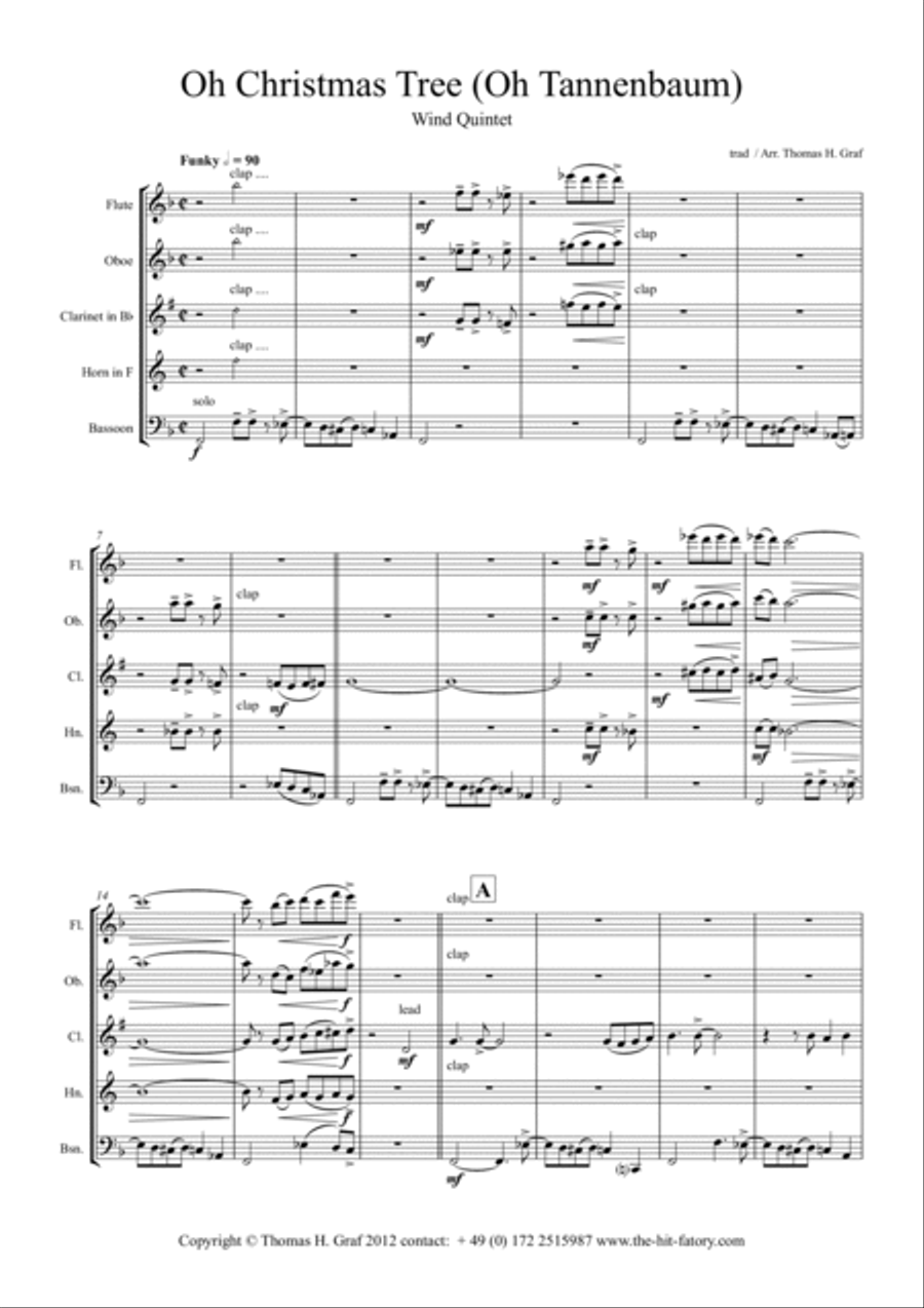 Oh Christmas tree (Oh Tannenbaum) - Funky - Wind Quintet Woodwind Quintet scores gallery preview page 2