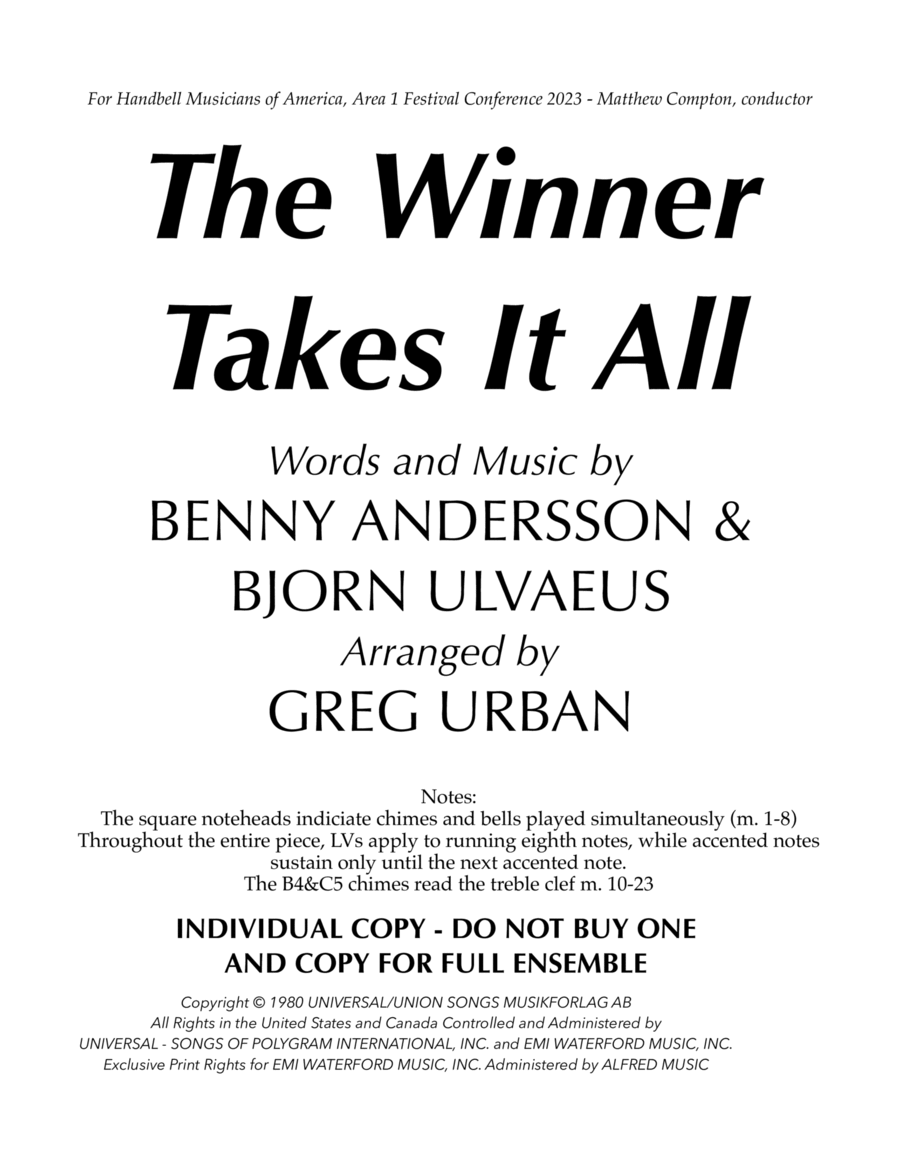 The Winner Takes It All Handbell Choir scores gallery preview page 1