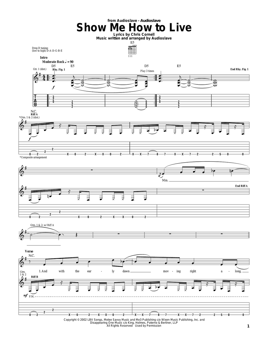 Show Me How To Live Guitar Tablature scores gallery preview page 1