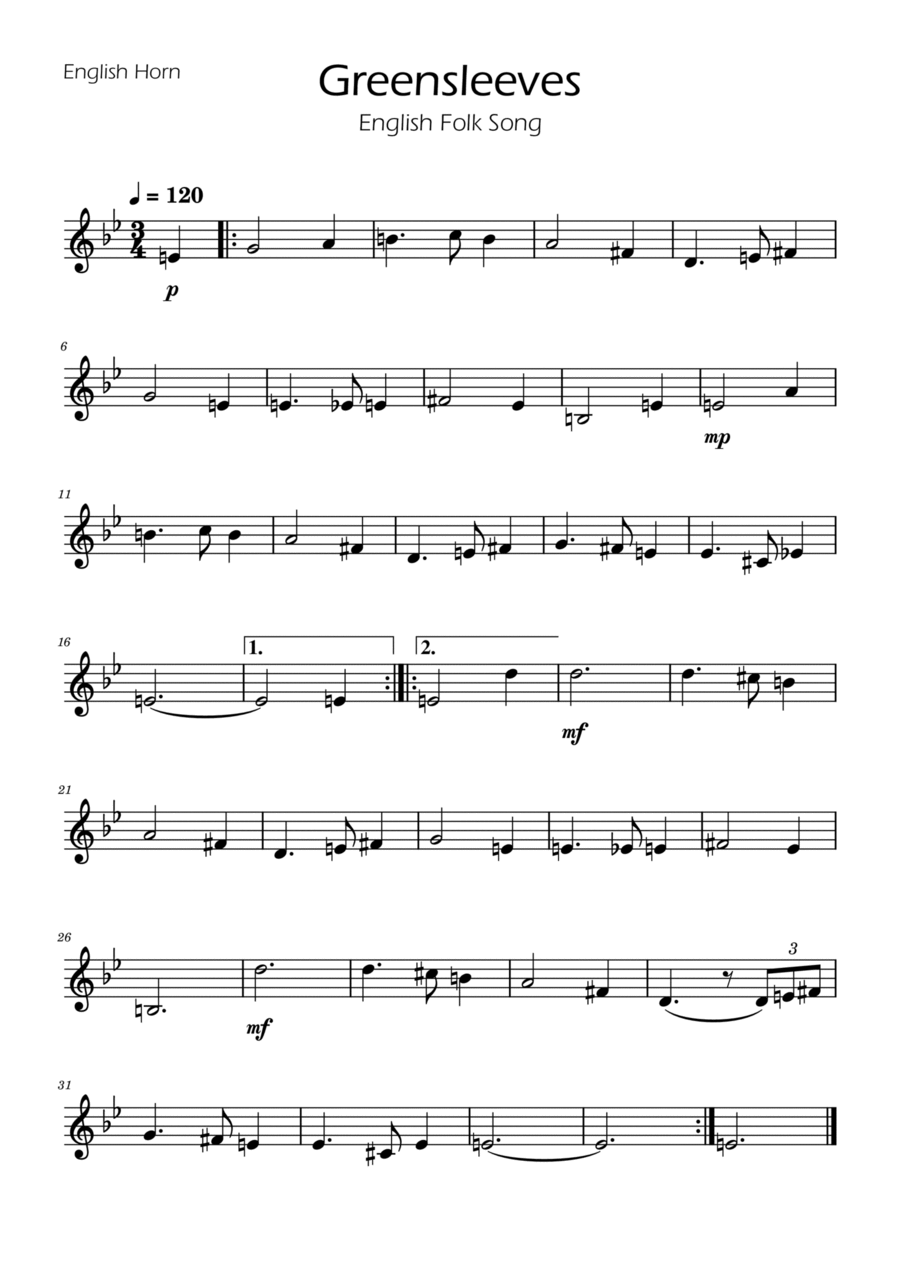 Greensleeves - English Horn English Horn scores gallery preview page 1