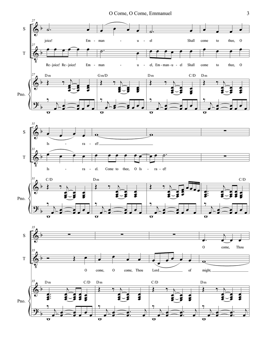 O Come, O Come, Emmanuel (Duet for Soprano and Tenor Solo) Tenor Voice scores gallery preview page 3