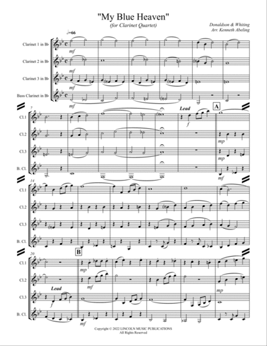 My Blue Heaven (for Clarinet Quartet) Clarinet Quartet scores gallery preview page 2