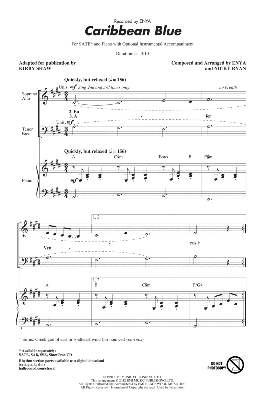 Caribbean Blue Caribbean Blue 4-Part scores gallery preview page 1