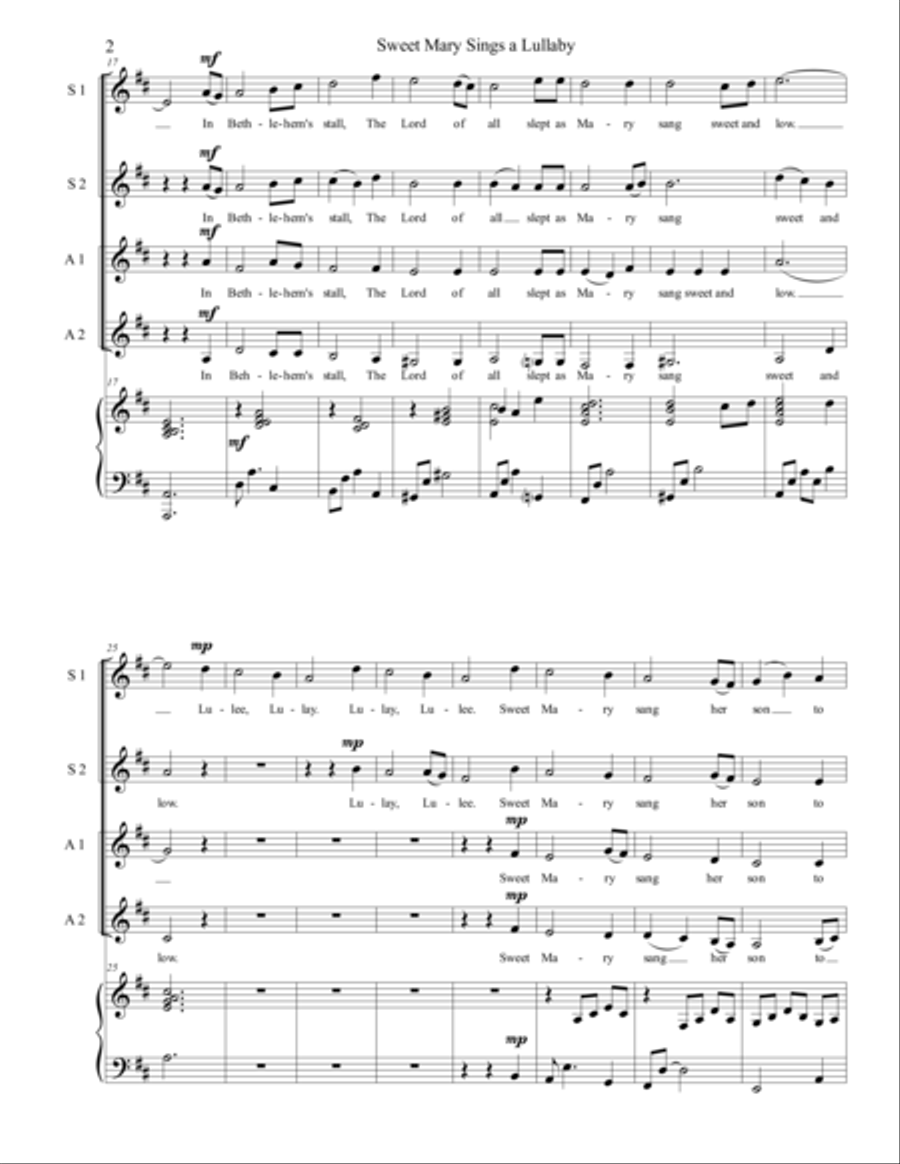 Sweet Mary Sings a Lullaby SSAA scores gallery preview page 3