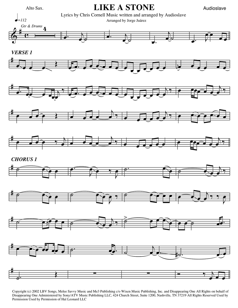 Like A Stone Alto Saxophone scores gallery preview page 1