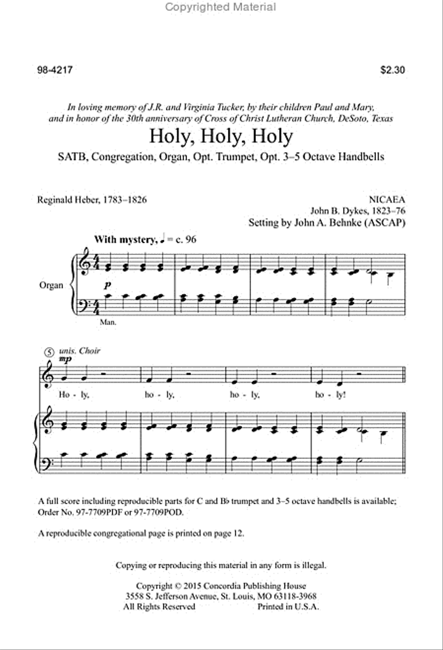 Holy, Holy, Holy (Behnke) 4-Part scores gallery preview page 2