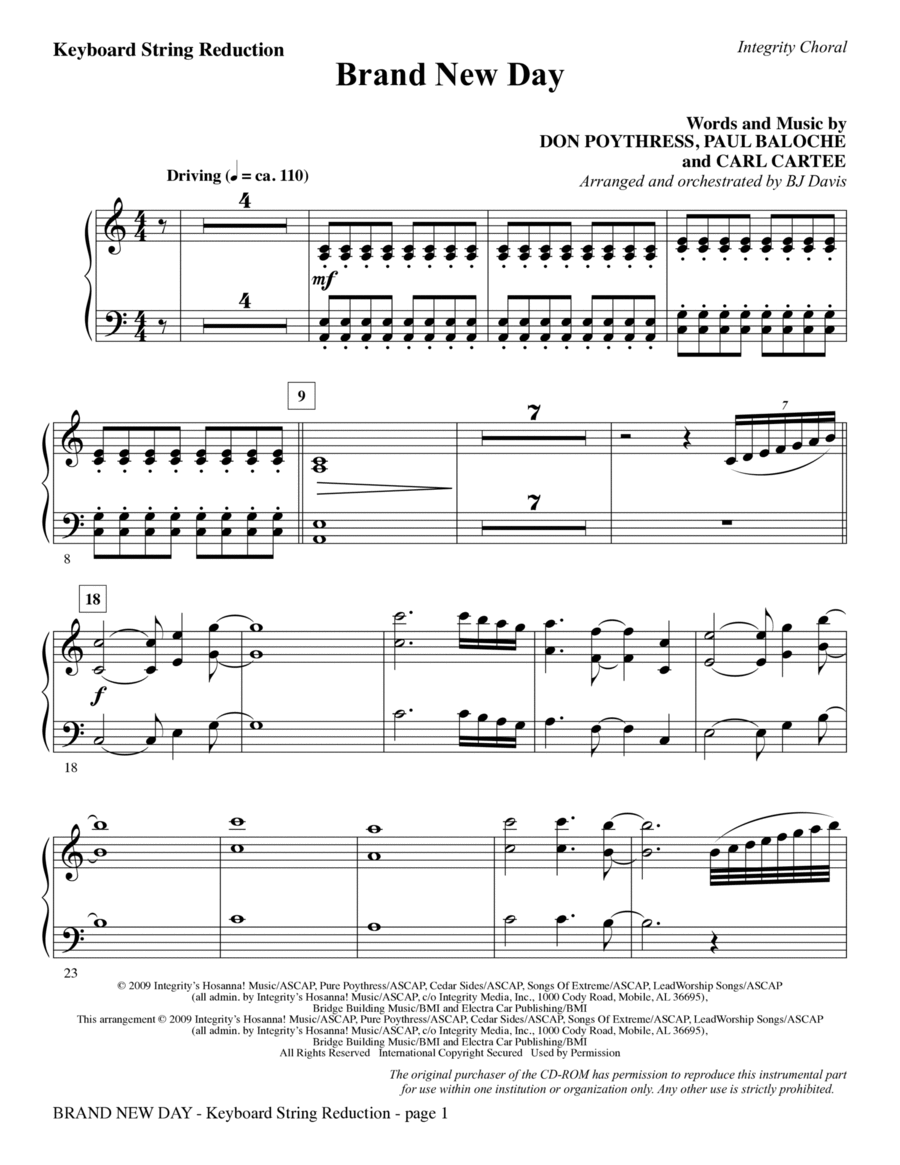 Brand New Day - Keyboard String Reduction Choir scores gallery preview page 1