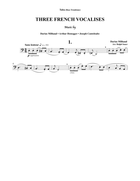 Three French Vocalises for Tuba or Bass Trombone and Piano