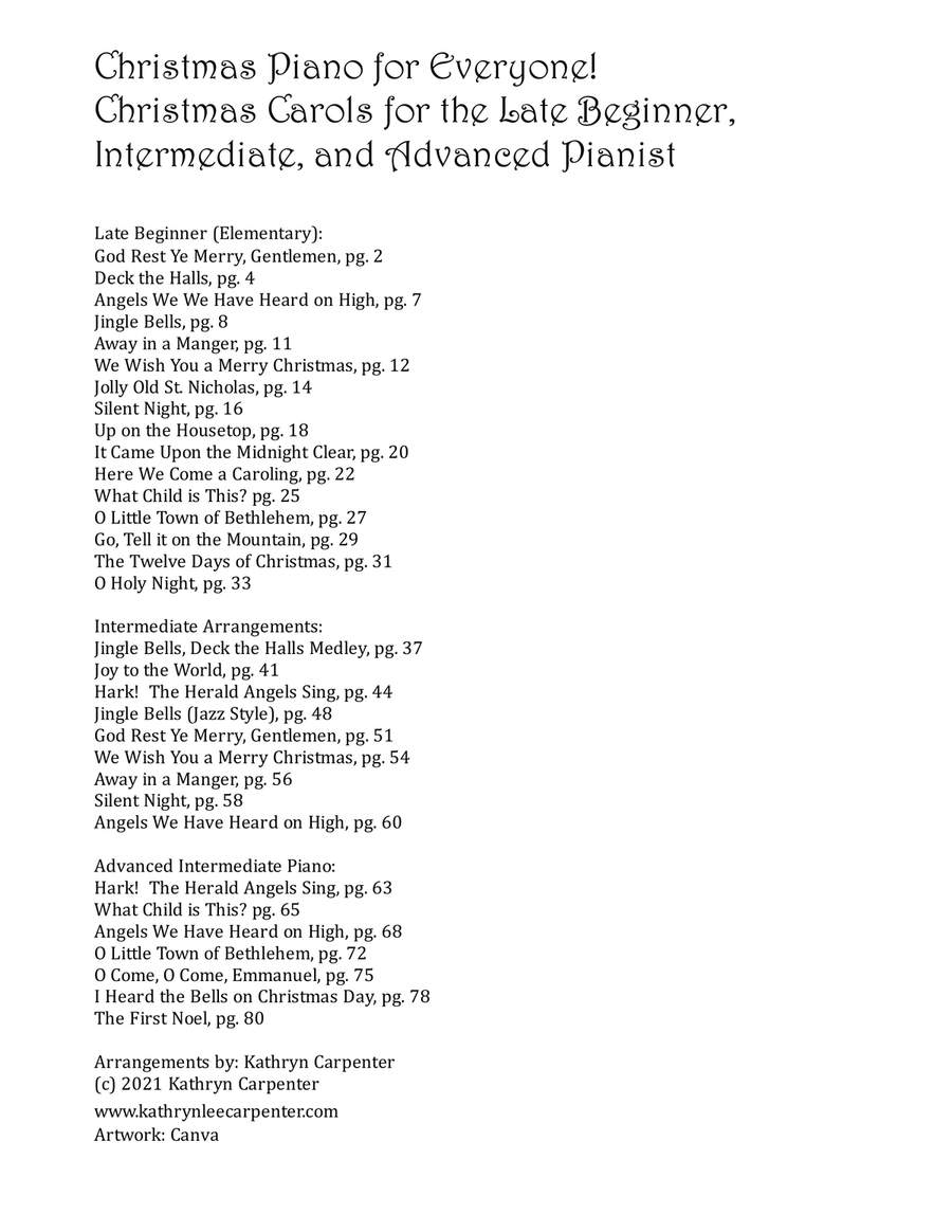 Christmas Piano for Everyone (Late Beginner, Intermediate, and Advanced) Piano Solo scores gallery preview page 1