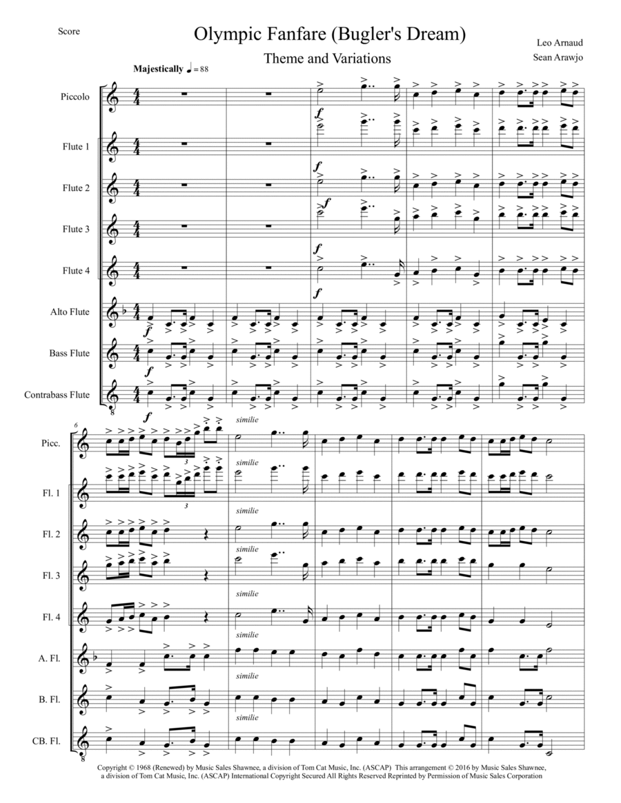 Bugler's Dream (Olympic Fanfare) Flute Choir scores gallery preview page 1