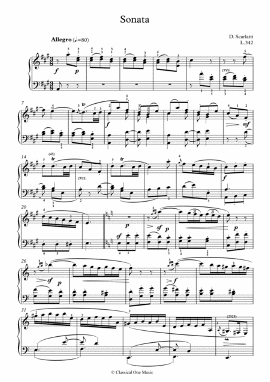 Scarlatti-Sonata in A-Major L.342 K.220(piano) Piano Solo scores gallery preview page 2