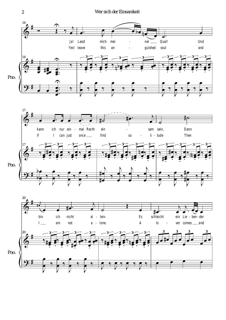 Wer sich der Einsamkeit ergibt (Who gives himself to solitude) for low voice and piano Low Voice scores gallery preview page 2